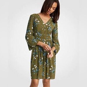 Ann Taylor Olive Green Floral Cutout Flare Dress - Size 8